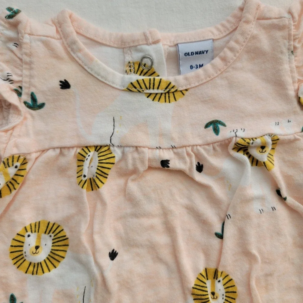 Old Navy Baby Girl 5pc Lot Bodysuits Dress Floral Lion Pink Yellow Green 0-6M